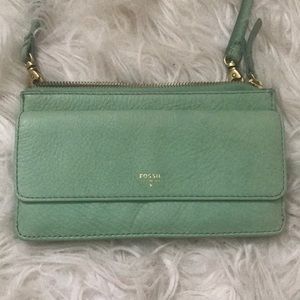 FOSSIL Leather Mint Green Crossbody Wallet